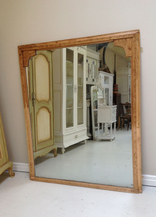 LARGE ANTIQUE PINE FRAMED MIRROR